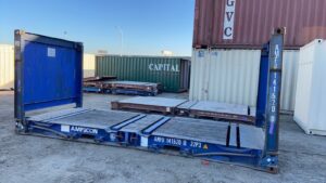 20 ft Flat Rack Container – Collapsible Ends, Lashing Rings, CSC Plated