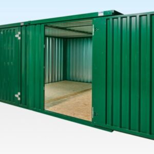 3m Side Linked Flat Pack Container Bundle – Powder Coated Green, 11.3m² Area, 2 Units + Linking Kit