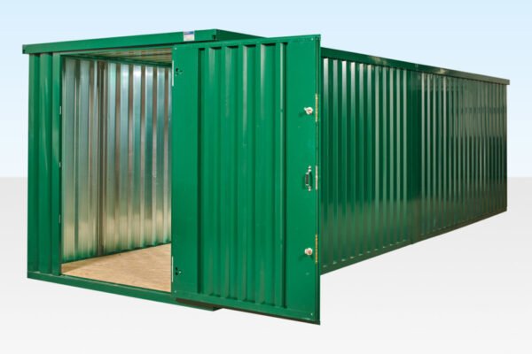8m End Linked Flat Pack Container Bundle – Powder Coated Green, 7.56m Internal Length