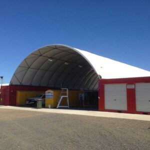 Container Shelter – Tensile Membrane, 6-16m Width, Wind Rated